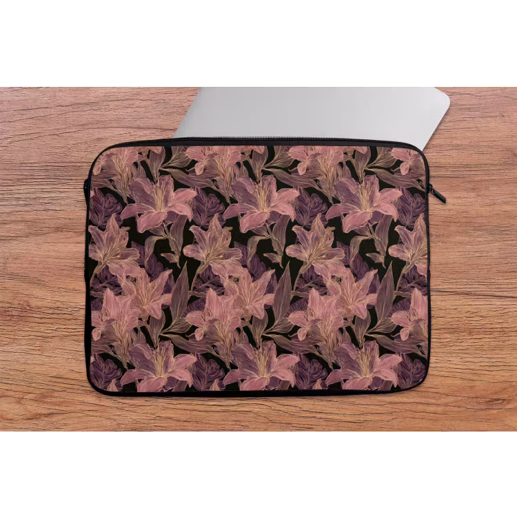 Lelies - Patroon - Paars - Goud laptophoes neopreen klein 279 -tafel