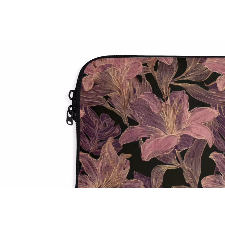 Lelies - Patroon - Paars - Goud laptophoes neopreen klein 279 -detail