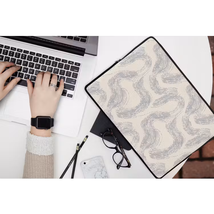 Lijnen - Patroon - Beige - Minimalistisch laptophoes neopreen klein 279 -bureau