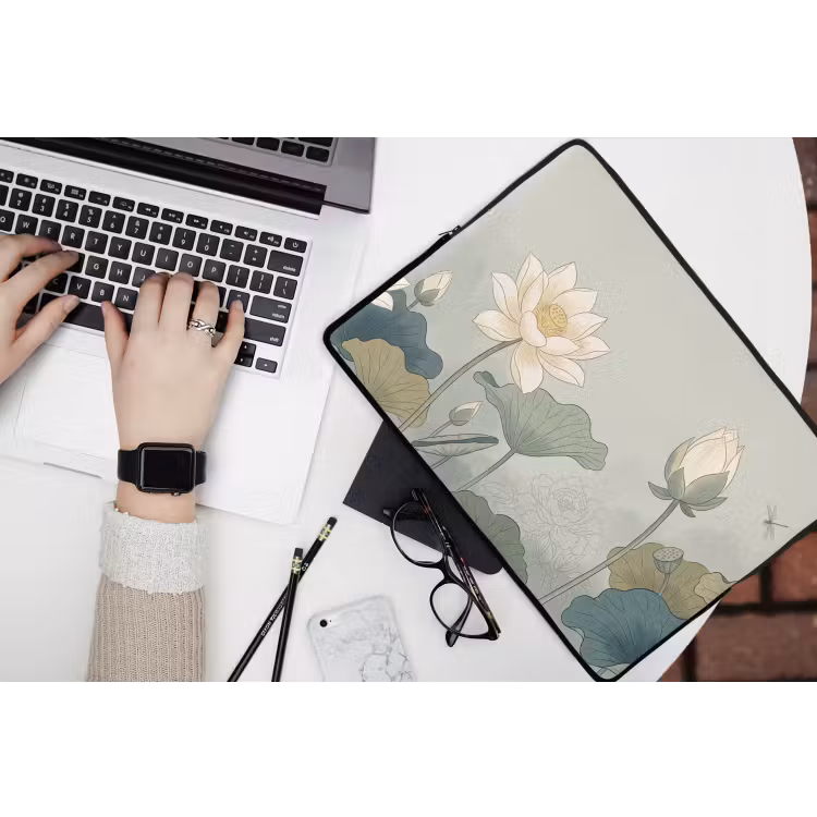 Lotus - Bloemen - Groen laptophoes neopreen klein -bureau