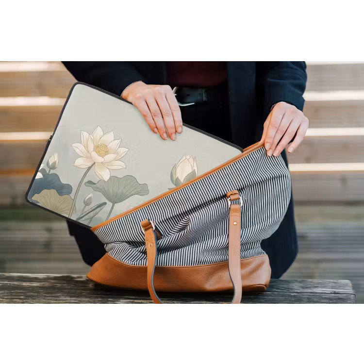 Lotus - Bloemen - Groen laptophoes neopreen klein -tas