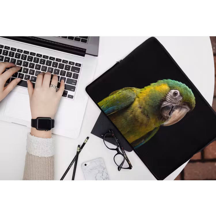 Ara - Portret - Groen laptophoes neopreen klein -bureau