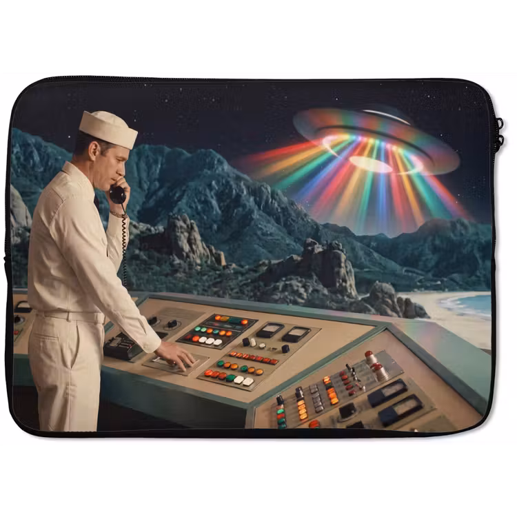 Laptop Sleeve - Man - Control Room - Beach - Man - Controlekamer - Strand laptophoes neopreen klein