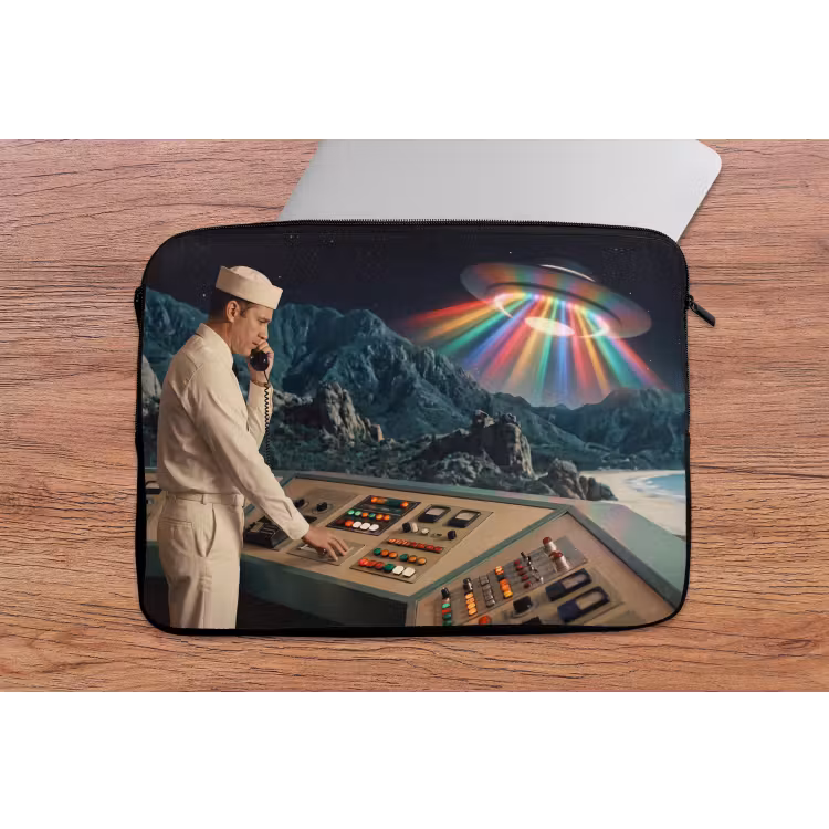 Laptop Sleeve - Man - Control Room - Beach - Man - Controlekamer - Strand laptophoes neopreen klein