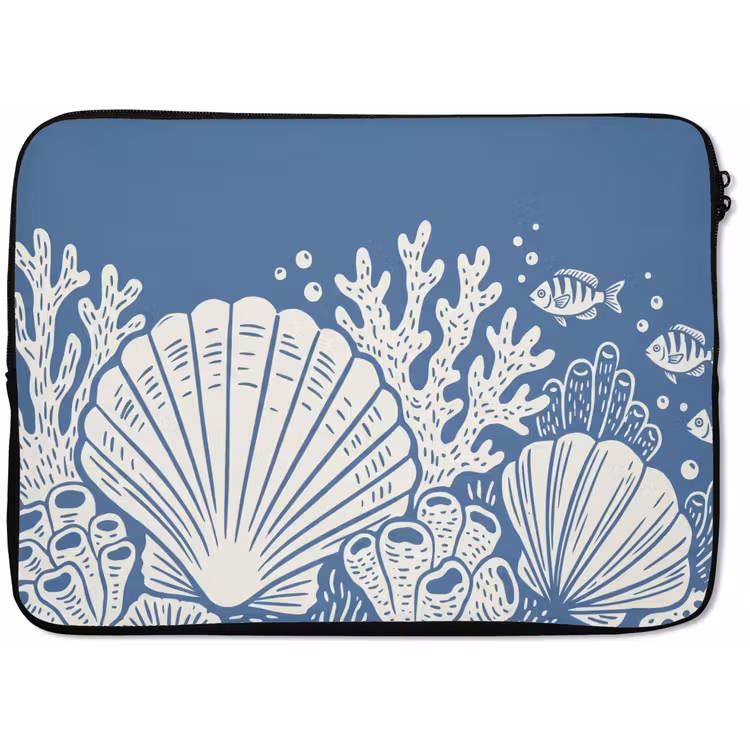 Zeeleven - Koraal - Schelp - Vis - Illustratie - Onderwater laptophoes neopreen klein -zkaufland3dotto