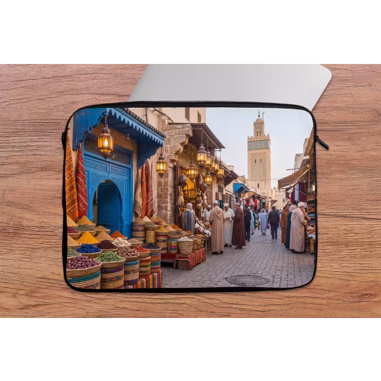 Laptop Sleeve - Market - Oriental - Colorful - Markt - Oosters - Kleurrijk laptophoes neopreen klein