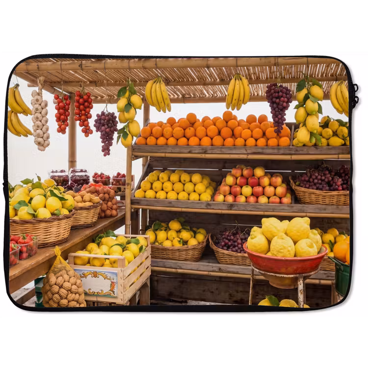 Laptop Sleeve - Market Stall - Fruit - Fresh - Marktkraam - Fruit - Vers laptophoes neopreen klein