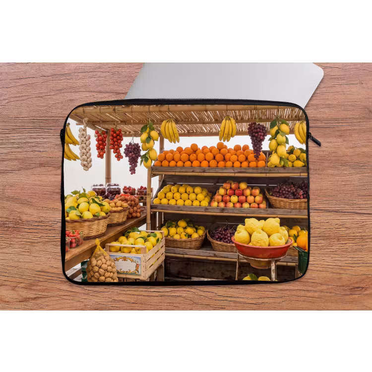 Laptop Sleeve - Market Stall - Fruit - Fresh - Marktkraam - Fruit - Vers laptophoes neopreen klein