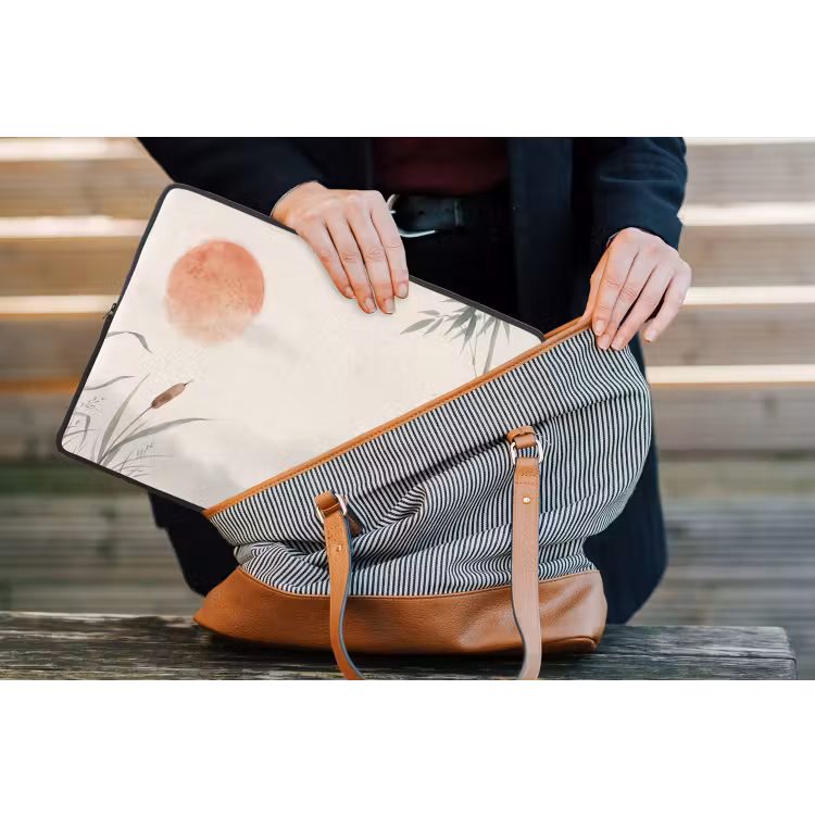 Minimalistisch - Bamboe - Groen laptophoes neopreen klein -tas