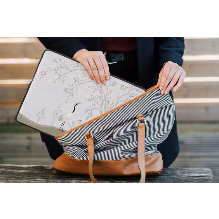Minimalistisch - Kraanvogels - Blauw laptophoes neopreen klein -tas
