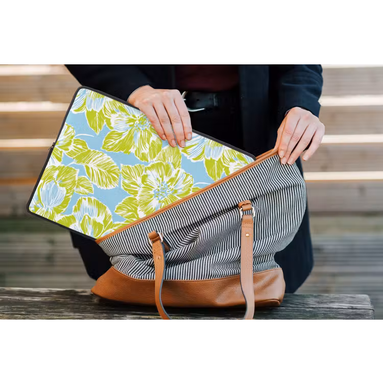 Modern - Bloemen - Groen laptophoes neopreen klein 279 -tas