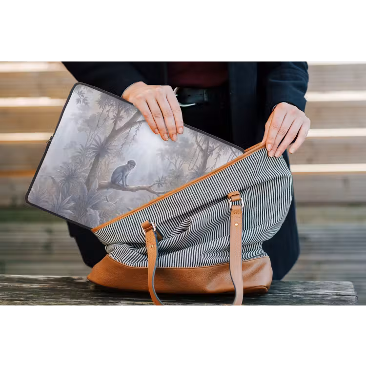 Aap - Boom - Jungle - Natuur - Grijs laptophoes neopreen klein -tas