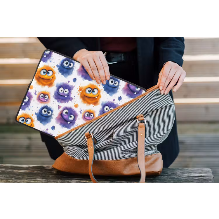 Monstertjes - Aquarel - Kleurrijk laptophoes neopreen klein 279 -tas