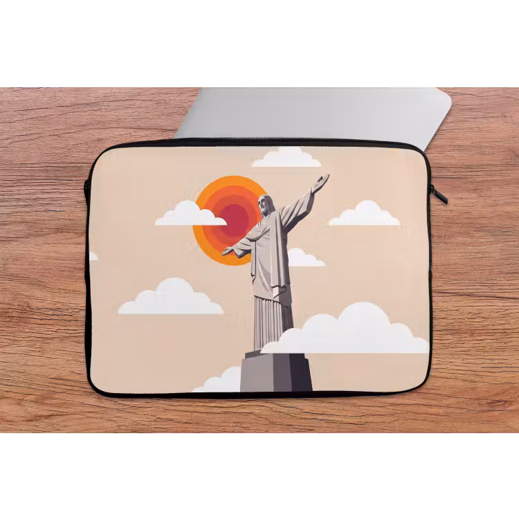 Monument - Stad - Zonsondergang - Minimalistisch - Oranje laptophoes neopreen klein -tafel