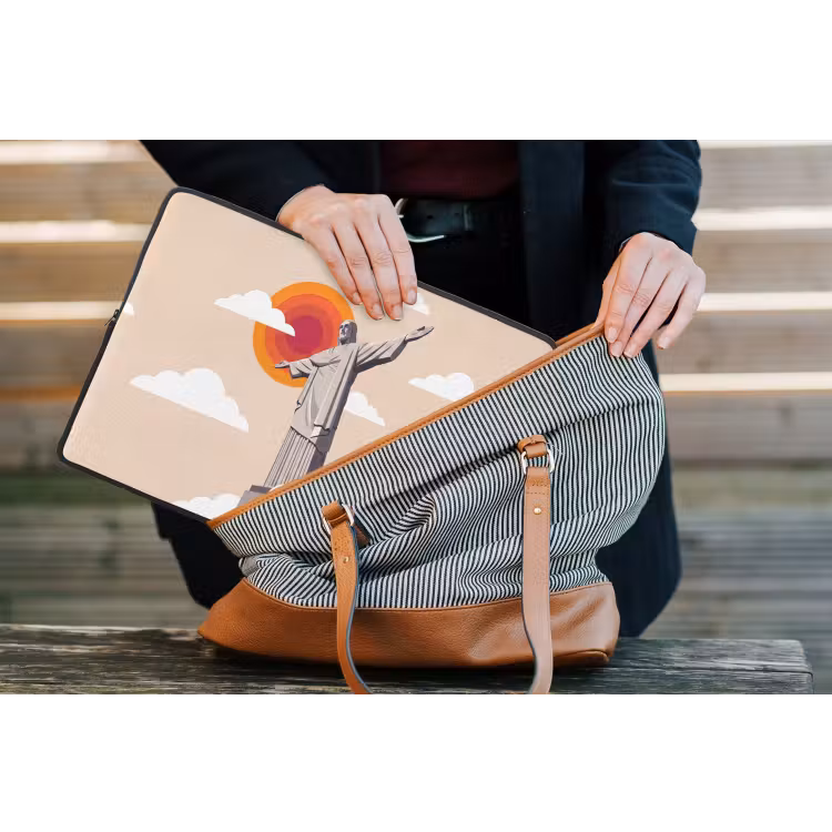 Monument - Stad - Zonsondergang - Minimalistisch - Oranje laptophoes neopreen klein -tas