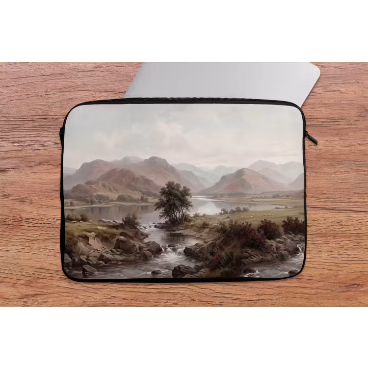 Berglandschap - Meer - Bergen - Vallei - Klassiek laptophoes neopreen klein -tafel