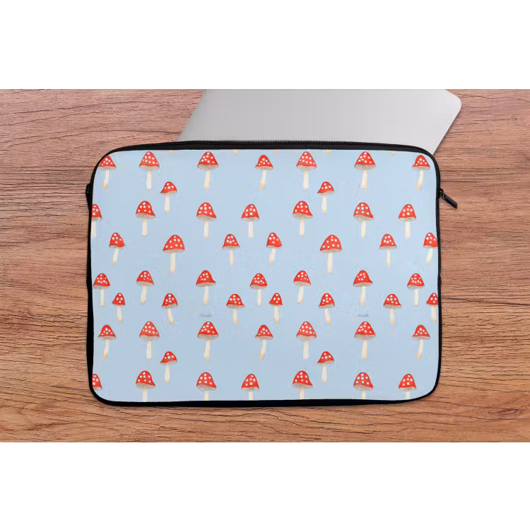 Paddenstoel -Sprookje - Blauw laptophoes neopreen klein 279 -tafel