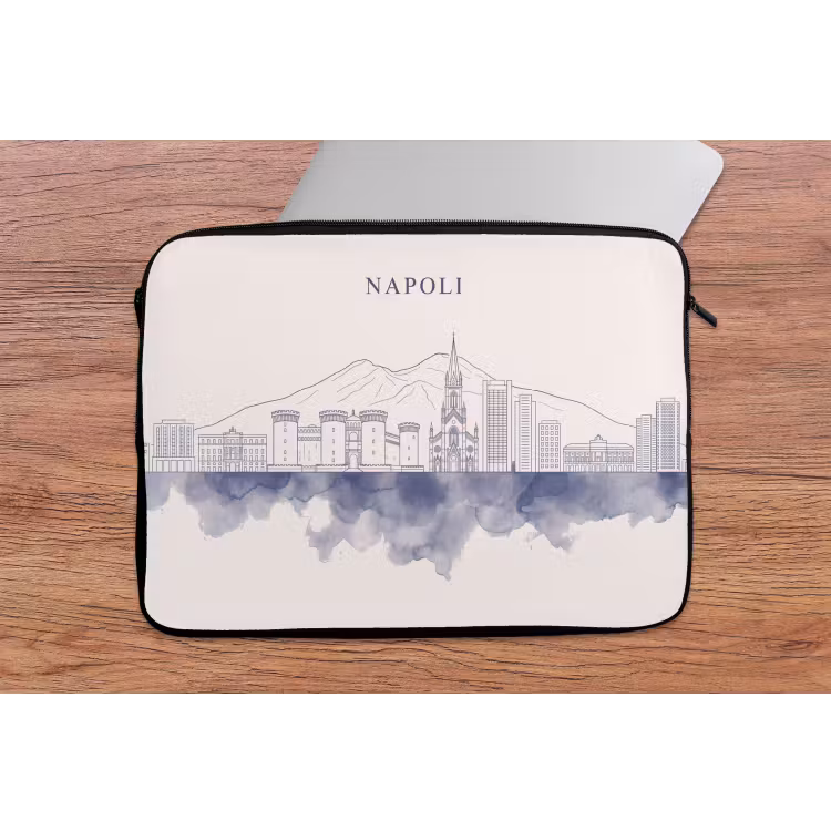 Napels - Skyline - Italie - Lijntekening - Aquarel laptophoes neopreen klein -tafel
