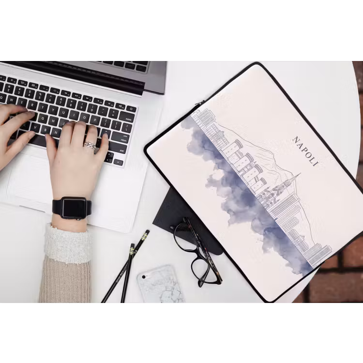 Napels - Skyline - Italie - Lijntekening - Aquarel laptophoes neopreen klein -bureau