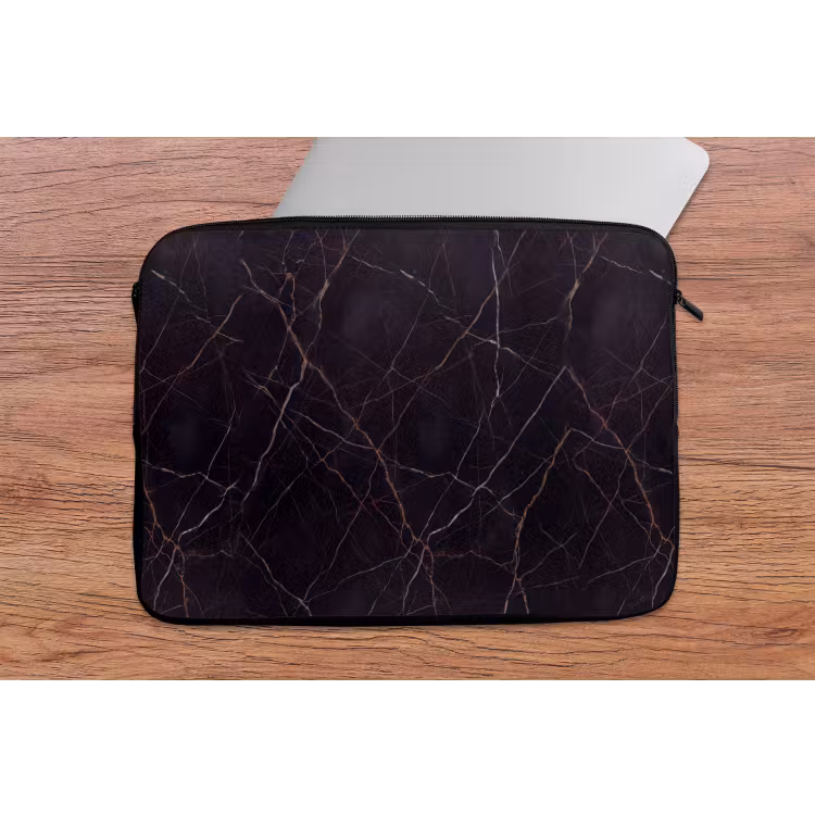Natuursteen - Marmerpatroon - Abstract - Modern - Zwart - Goud laptophoes neopreen klein -tafel