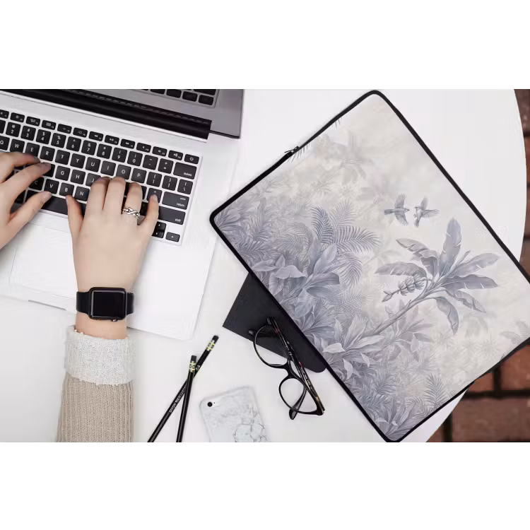 Natuur - Vogel - Jungle - Illustratie - Blauw laptophoes neopreen klein -bureau
