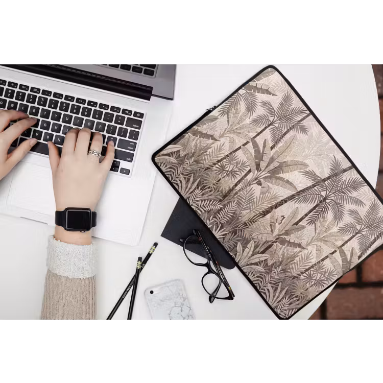 Natuur - Bladeren - Landschap - Mozaïek - Beige laptophoes neopreen klein -bureau