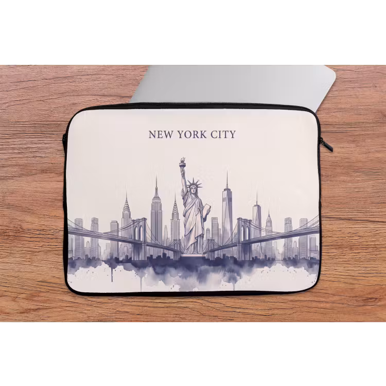 New York - Vrijheidsbeeld - Skyline - Illustratie - Blauw laptophoes neopreen klein -tafel