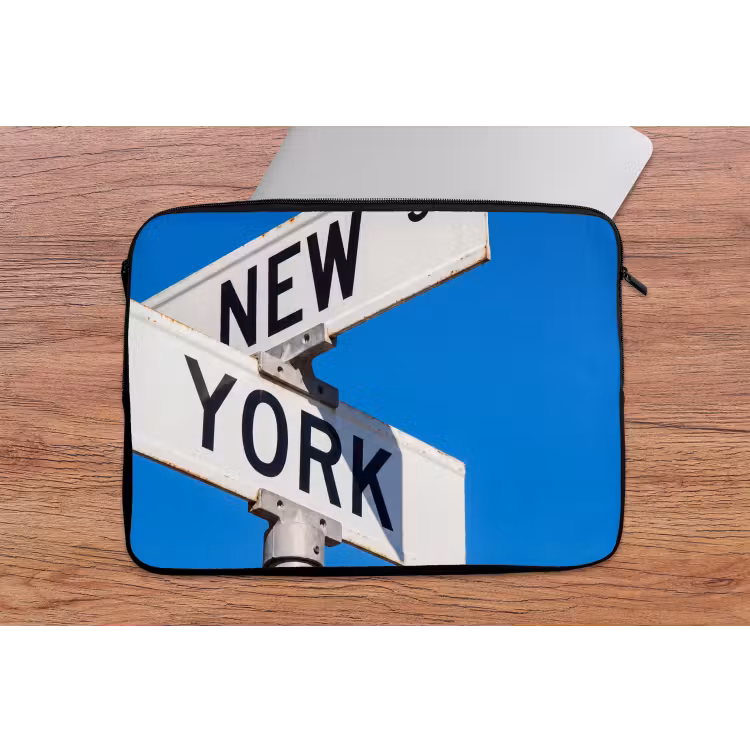 New York - Straatbord - Stad - Urban - Blauw laptophoes neopreen klein -tafel