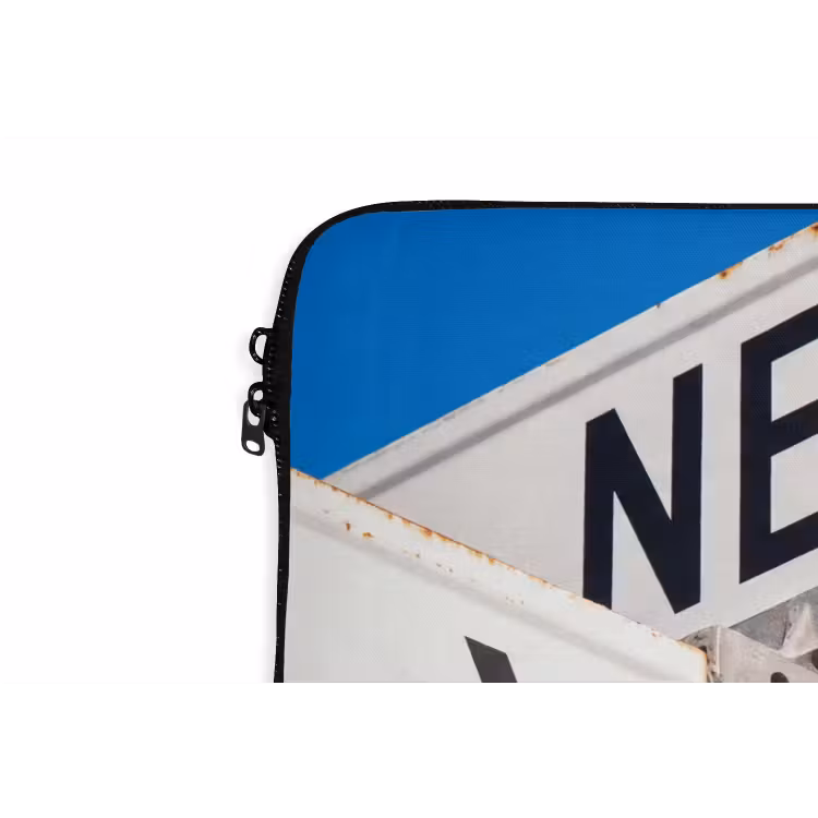New York - Straatbord - Stad - Urban - Blauw laptophoes neopreen klein -detail