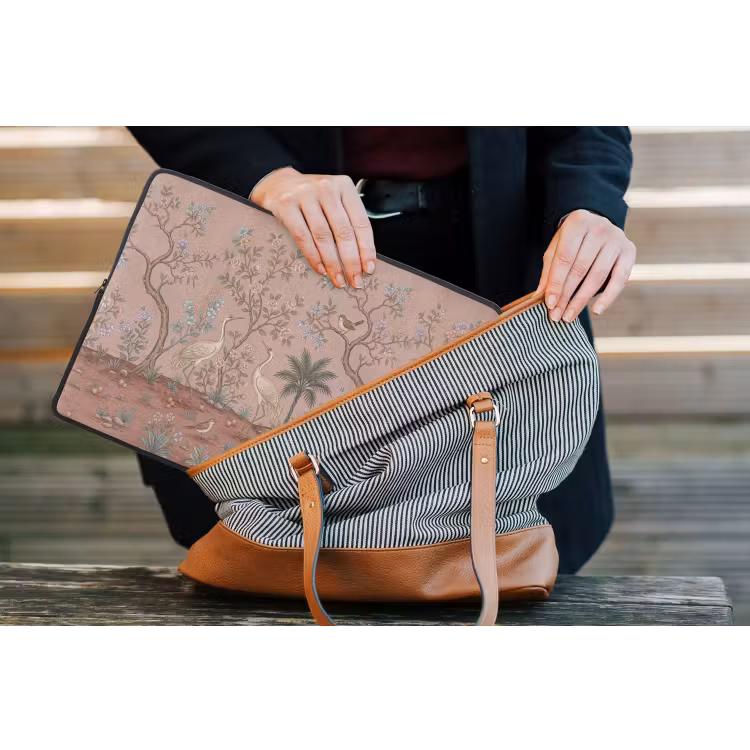 Nostalgisch - Reigers - Roze laptophoes neopreen klein -tas