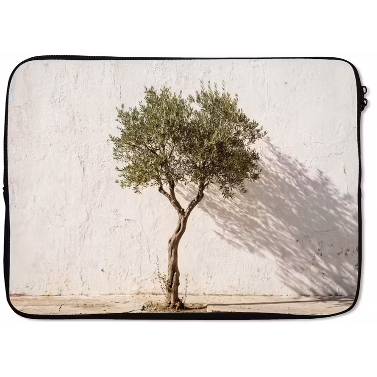Laptop Sleeve - Olive Tree - Wall - White - Olijfboom - muur - wit laptophoes neopreen klein