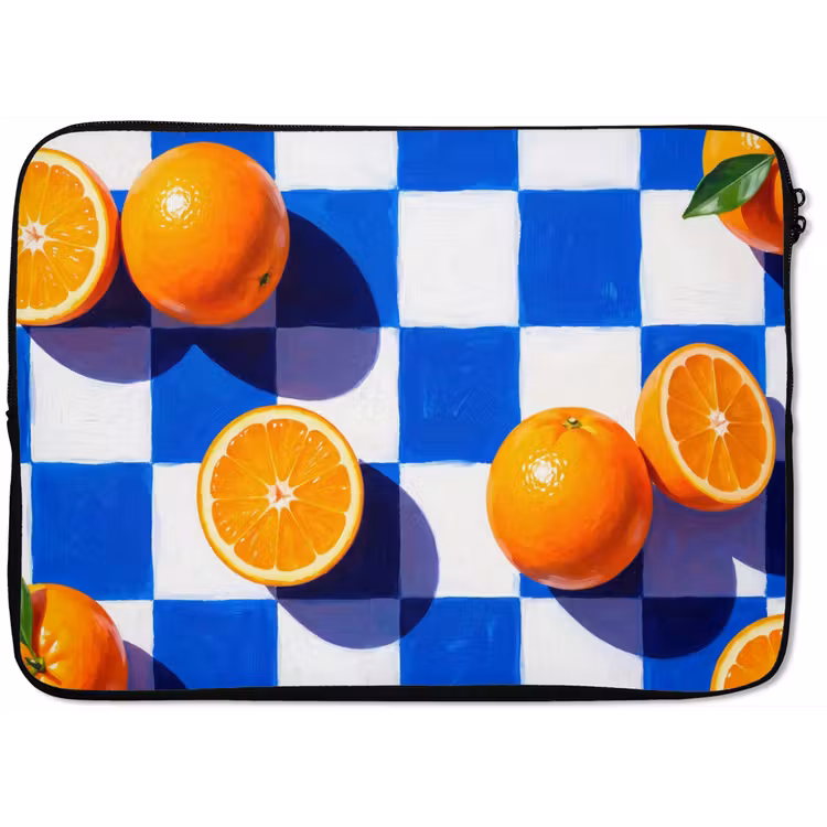 Laptop Sleeve - Orange - Checkered - Food - Sinaasappel - Geruit - Eten laptophoes neopreen klein