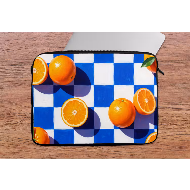 Laptop Sleeve - Orange - Checkered - Food - Sinaasappel - Geruit - Eten laptophoes neopreen klein