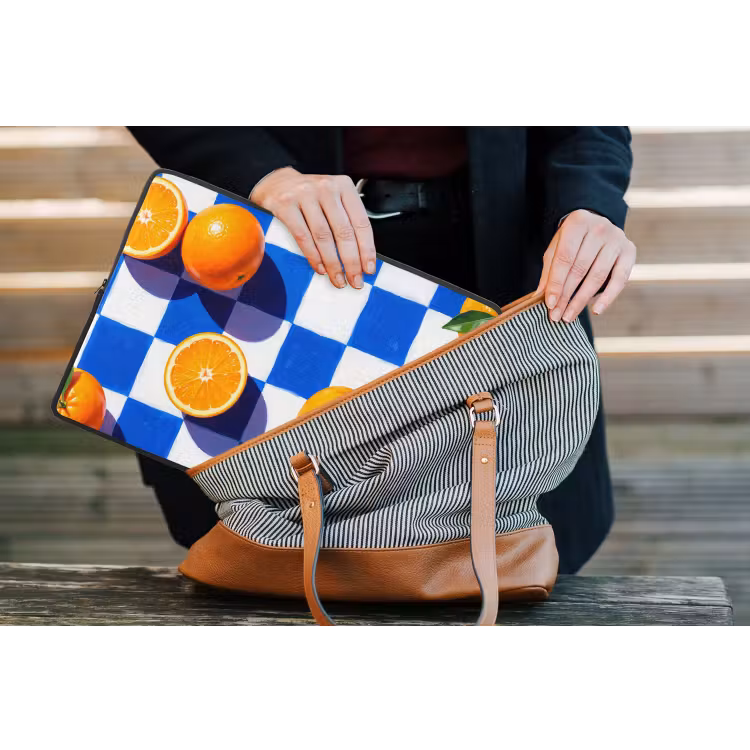Laptop Sleeve - Orange - Checkered - Food - Sinaasappel - Geruit - Eten laptophoes neopreen klein
