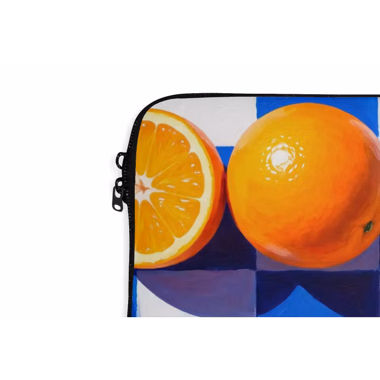 Laptop Sleeve - Orange - Checkered - Food - Sinaasappel - Geruit - Eten laptophoes neopreen klein