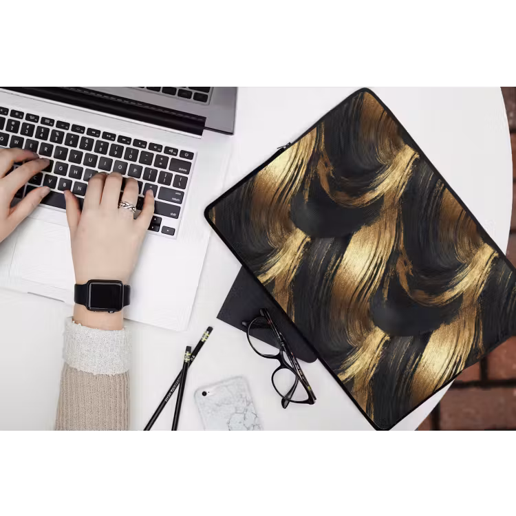 Verfstreken - Abstract - Goud - Zwart laptophoes neopreen klein 279 -bureau