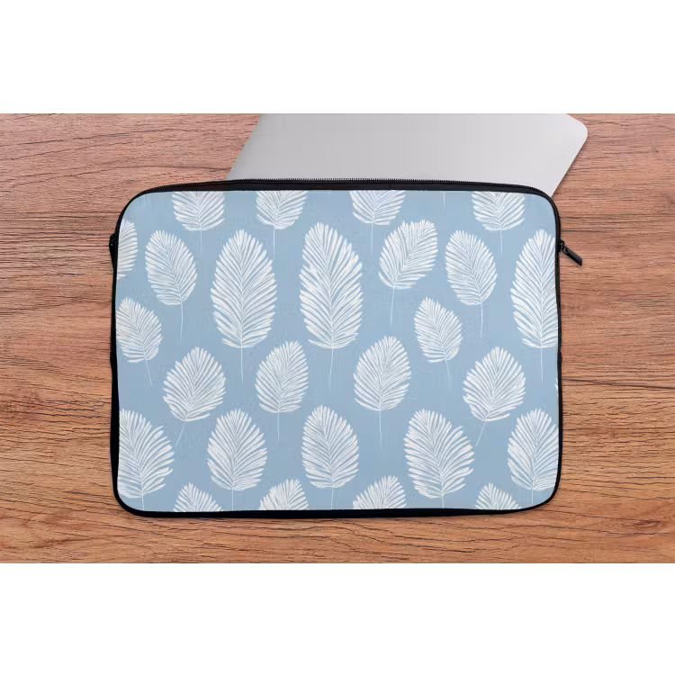 Palmbladeren - Naadloos - Patroon - Pastelblauw laptophoes neopreen klein 279 -tafel
