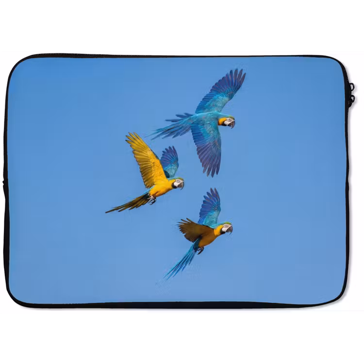 Papagaai - Vliegen - Blauw - Geel laptophoes neopreen klein -zkaufland3dotto