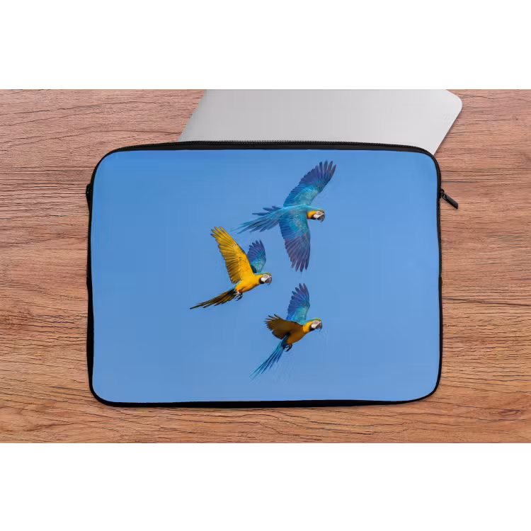 Papagaai - Vliegen - Blauw - Geel laptophoes neopreen klein -tafel