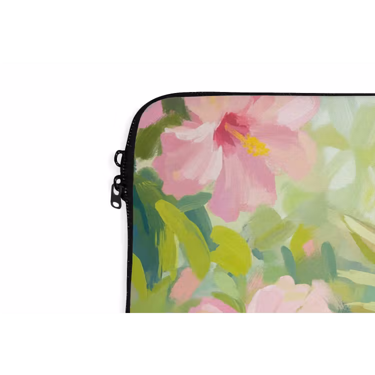 Papagaai - Hibiscusbloemen - Kleurrijk laptophoes neopreen klein -detail
