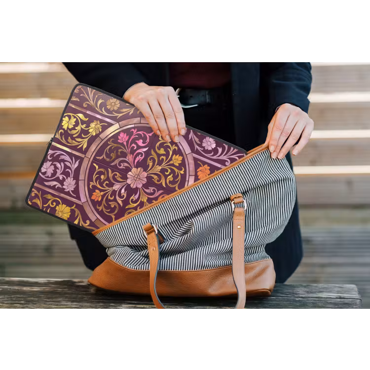 Patroon - Floraal - Oosters - Paars - Goud laptophoes neopreen klein -tas