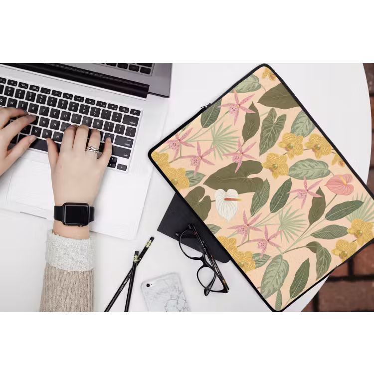 Patroon - Bloemen - Kleurrijk laptophoes neopreen klein -bureau