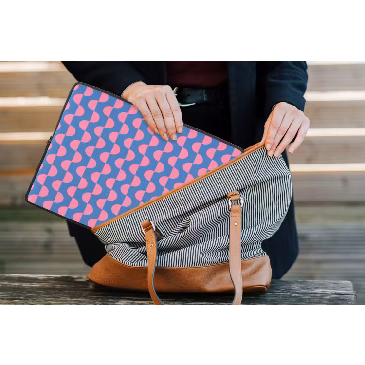 Patroon - Halve cirkels - Abstract - Modern - Roze - Blauw laptophoes neopreen klein -tas