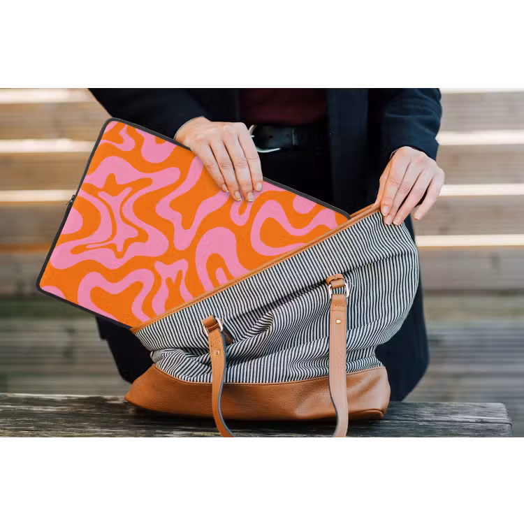 Patroon - Roze - Oranje - Abstract - Modern laptophoes neopreen klein -tas