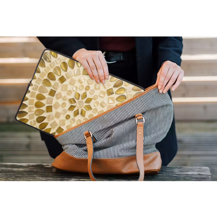 Patroon - Vormen - Mozaïek - Abstract - Goud laptophoes neopreen klein -tas