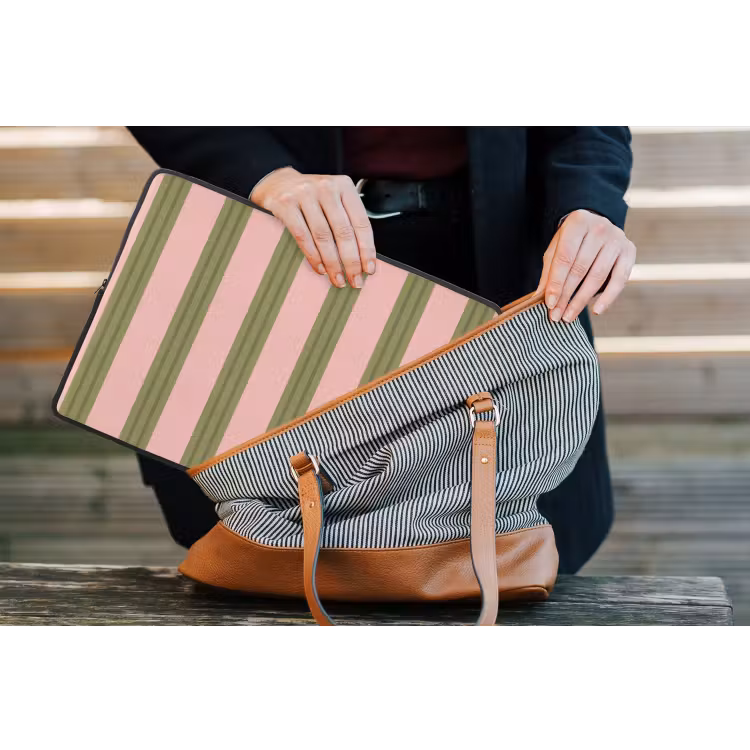 Patroon - Strepen - Abstract - Roze - Groen laptophoes neopreen klein -tas