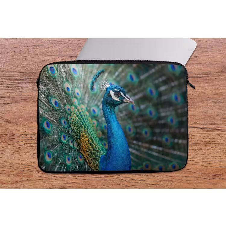 Pauw - Veren - Blauw laptophoes neopreen klein -tafel