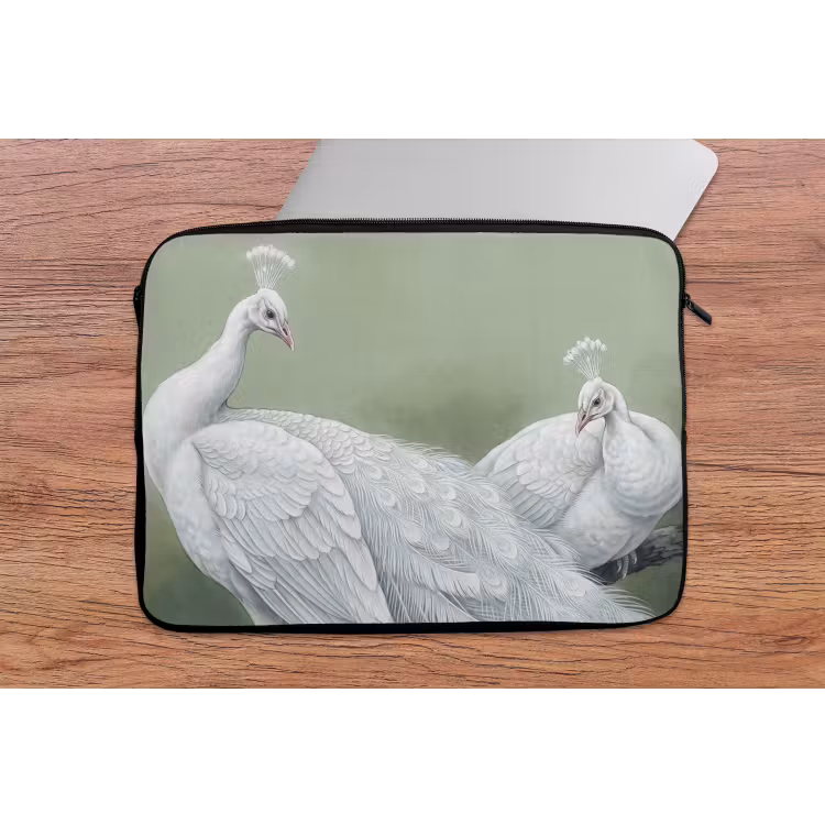 Pauwen - Wit - Natuur - Groen laptophoes neopreen klein -tafel