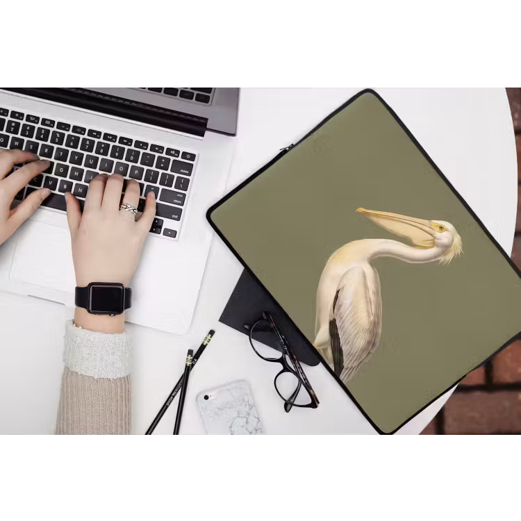 Pelikaan - Wit - Vogel - Klassiek - Natuur laptophoes neopreen klein -bureau