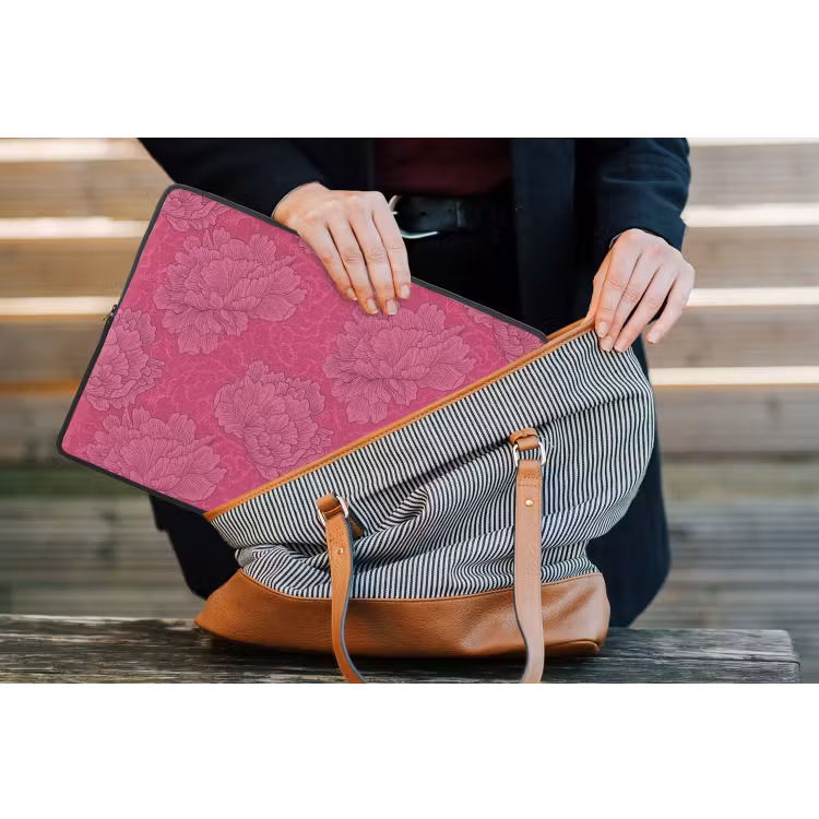 Pioenrozen - Energiek - Roze laptophoes neopreen klein 279 -tas